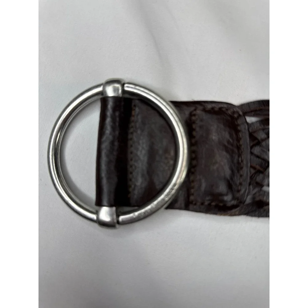 Calvin Klein Jeans Brown Braided Leather Belt Silver O-Ring Buckle Small 4249282